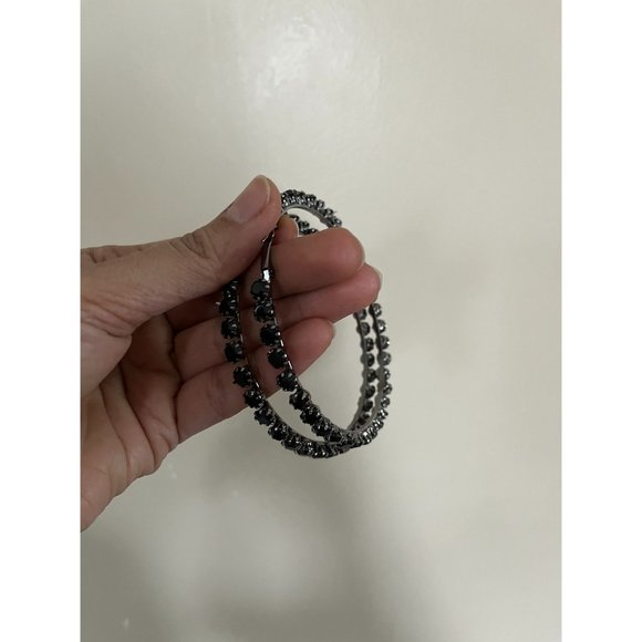 Large Big Black Pierced acrylic Rhinestone Hoop Crystal Pageant Earring chunky - Picture 5 of 5